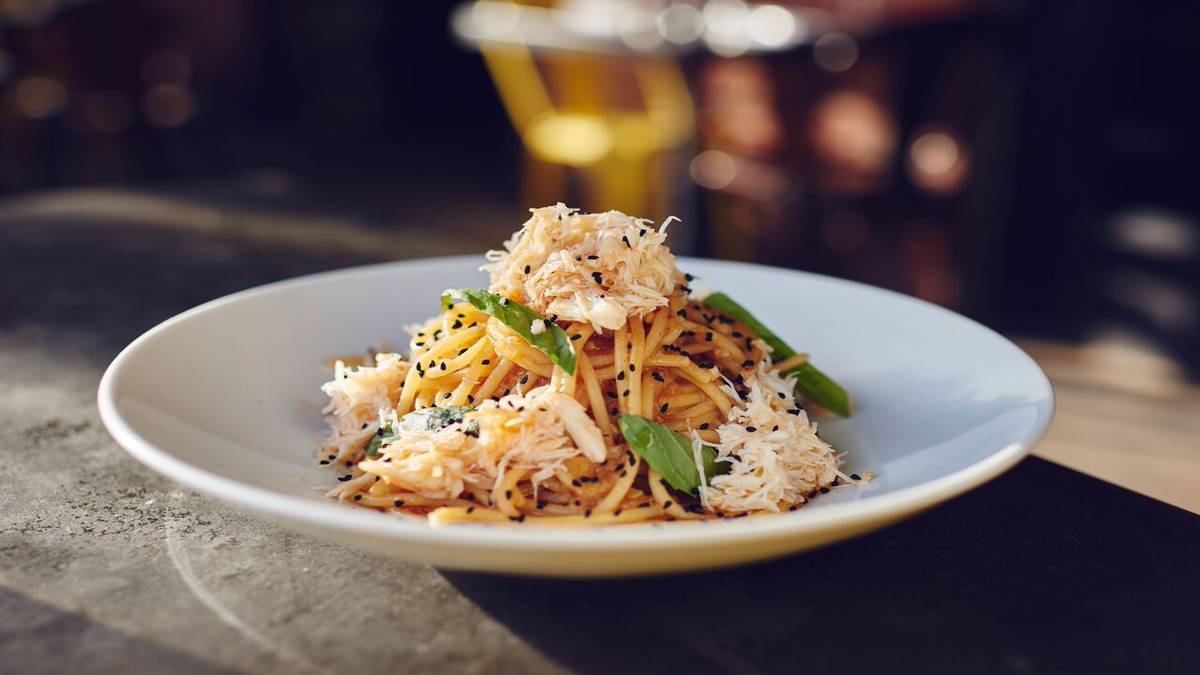 bowl of pasta on a white plate